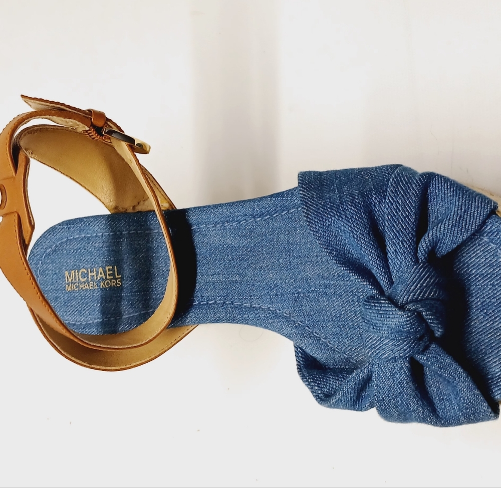 Michael Kors Blue and Tan Women's Wedge Sandals - Picture 10 of 16